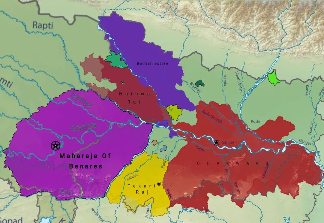 Map of prominent Bhumihar kingdoms and estates